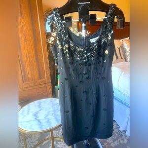 Aj BARI flowers sequin black dress 100% silk